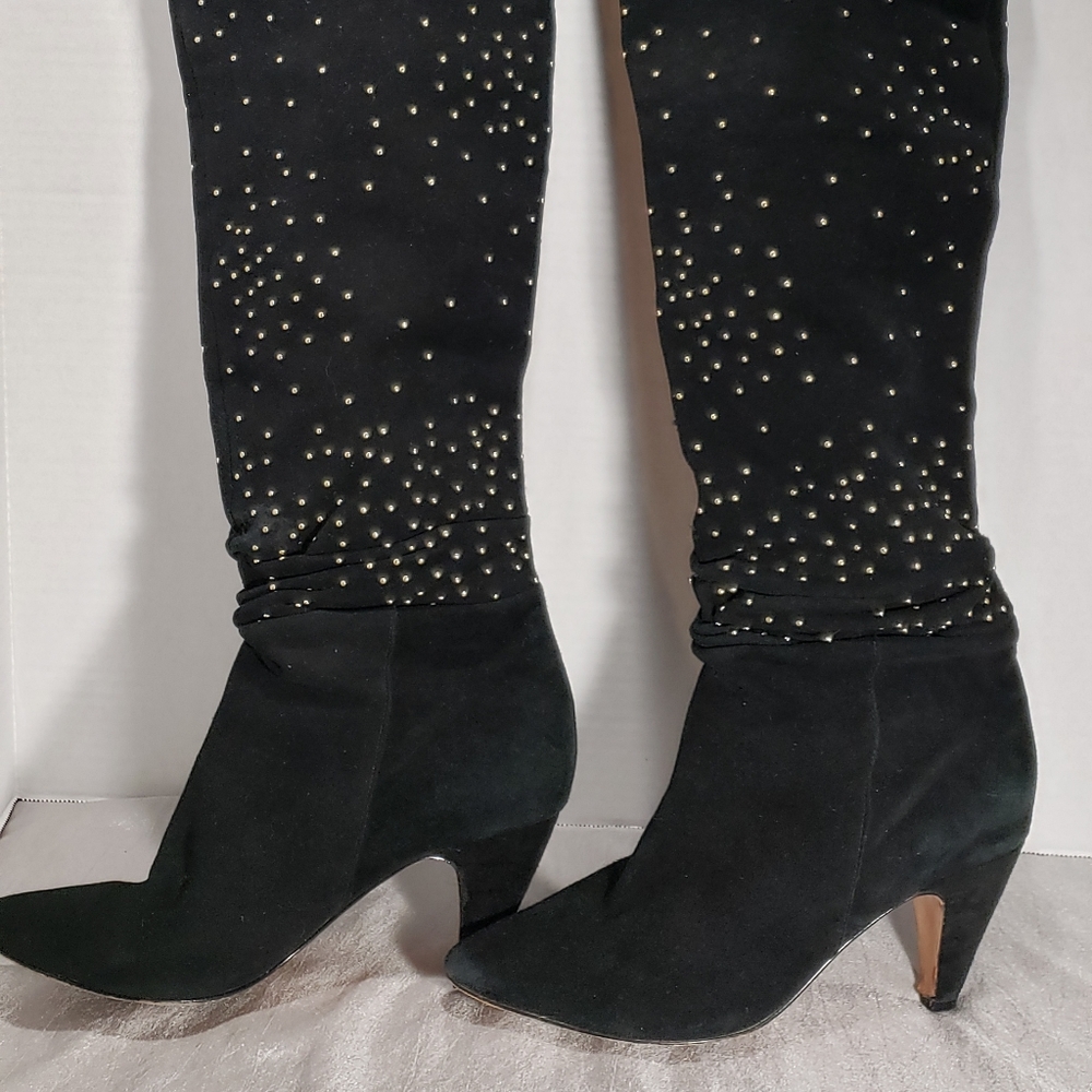 Dolce Vita Over the Knee Black Suede Boots with gold dot accents 10M